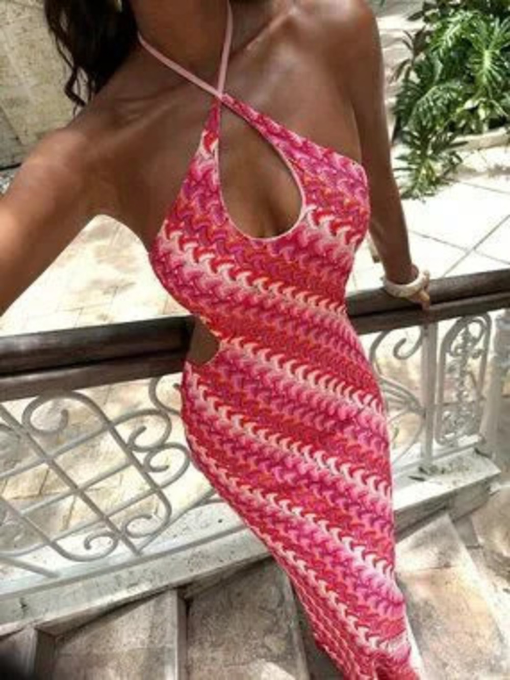 Red Boho Women's Striped Bodycon maxi Dress